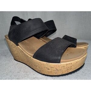 Skechers Black Brit Tall Tale High Wedge Women's Sandals 32977 Size 10